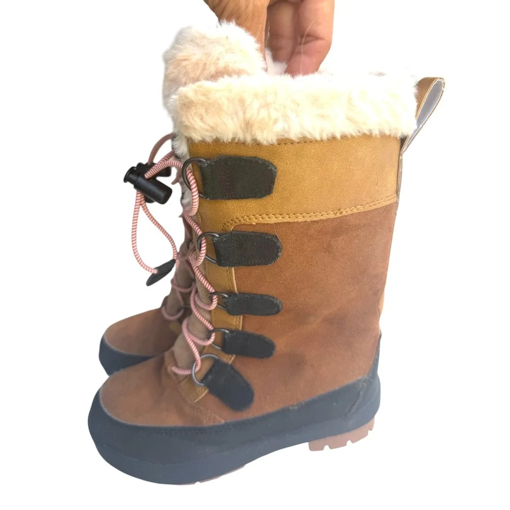 All in Motion Snow Boots Girls 13 Brown GUC Thermolite Faux Fur Winter Boots